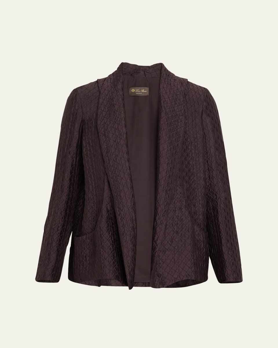 Annie Open-Front Fluid Diamond Cloquet Silk Jacket